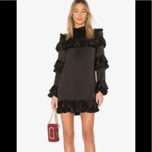 FRAME Black Silk Ruffle Dress